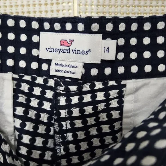 Vineyard Vines Shorts Womens 14 Navy Blue White Polka Dot Chino Day Boat - Picture 8 of 10
